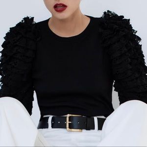 Zara Black Balloon Sleeve Top Size Small